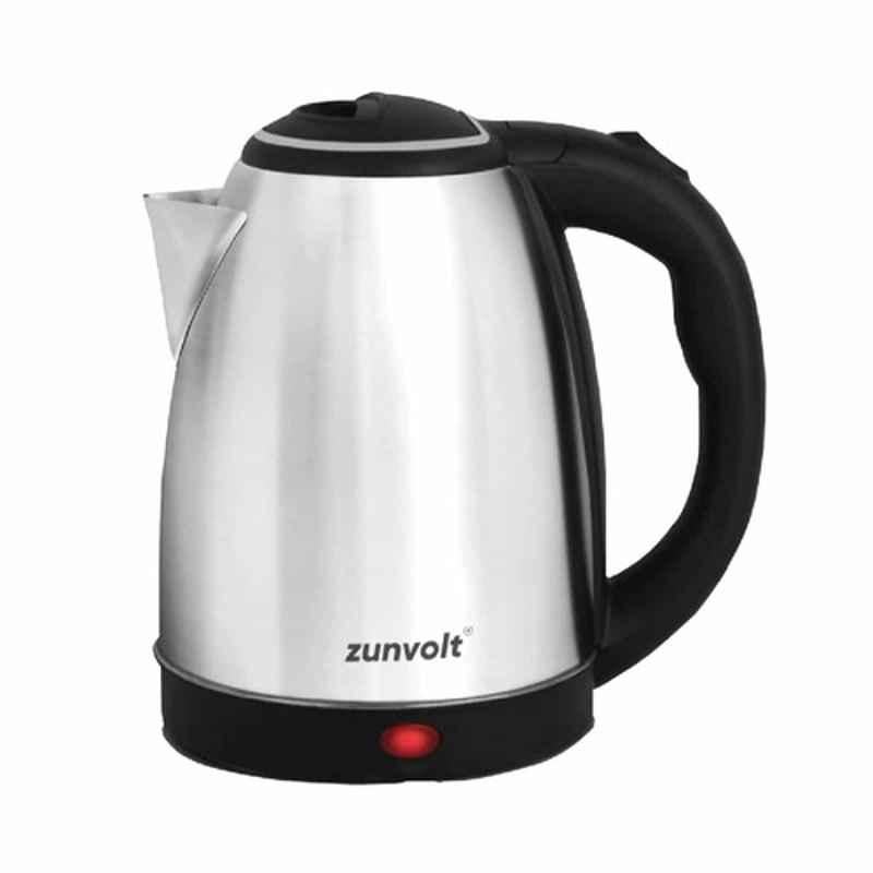 Zunvolt 1.8L 1500W Stainless Steel Silver & Black Electric Kettle