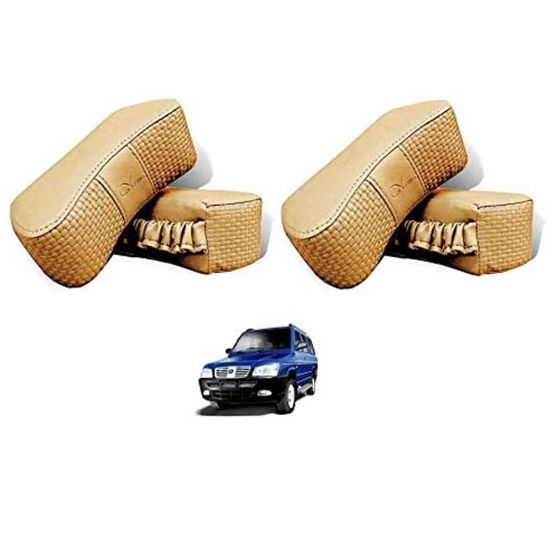 Kozdiko 4 Pcs CV Designer Beige Leatherite Neck Rest Car Cushion Pillow Set for ICML Rhino