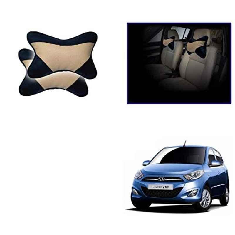 Kozdiko 2 Pcs Beige & Black Car Neck Rest Cushion Pillow Set for Hyundai i10