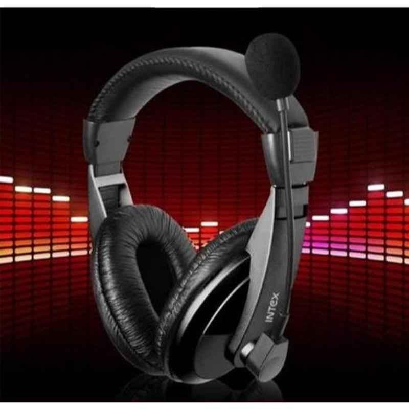 Intex Supra Black Wired Over Head Headset  with Mic & Volume Control