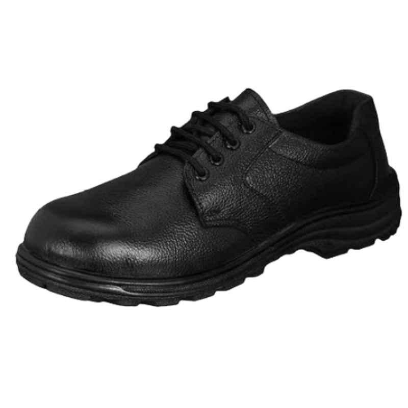 Zain Black Steel Toe PVC Split Leather Safety Shoes, Size: 8