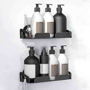 Plantex 10x4 inch Stainless Steel Black Powder Coated Finish Bathroom Shelf (Pack of 2)
