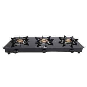 Sigri-Wala Hexastance 3 Burner Toughened Glass Black Automatic Gas Stove