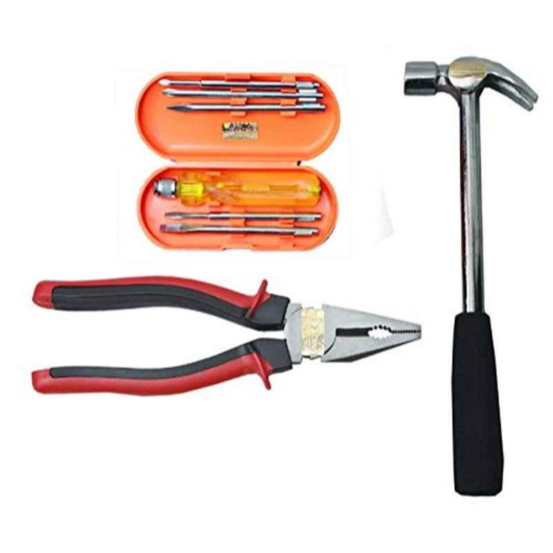 Globus 603 1 Pc Steel 8 inch Plier, 1/2 Lbs Hammer & 6 Pcs Screwdriver Hand Tool Set
