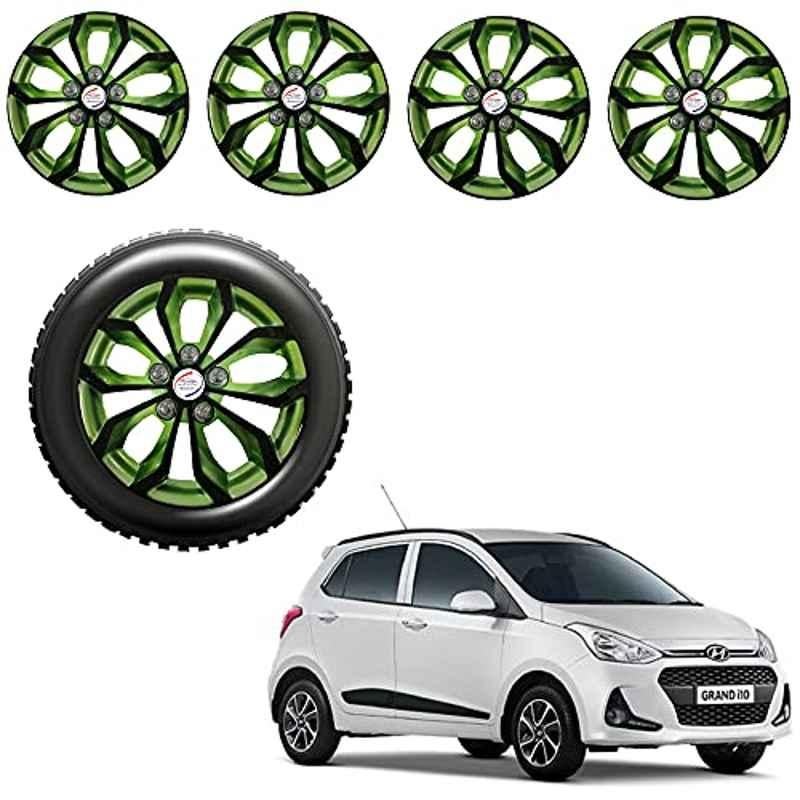 Auto Pearl 4 Pcs 14 inch ABS Black & Green Car Wheel Cover Set for Hyundai i10 Grand