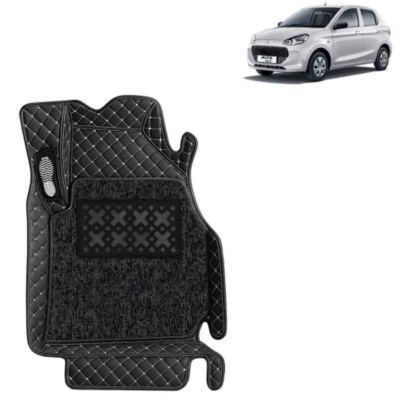 Kingsway 3 Pcs Premium 7D 100% Waterproof & Washable PU Leatherette Classic Black Car Floor Mat Set for Maruti Suzuki Alto K10 2022 to 2023 All Model