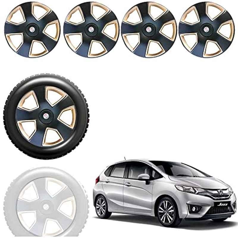 Auto Pearl 4 Pcs 15 inch Black & Golden ABS Press Type Hubcap Wheel Cover Set with Retention Ring for Honda Jazz2015SandV