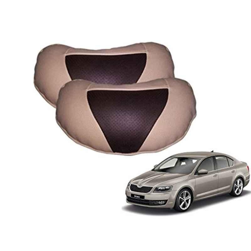 Kozdiko 2 Pcs Brown & Beige Neck Rest Set for Skoda Octavia, koz_36931