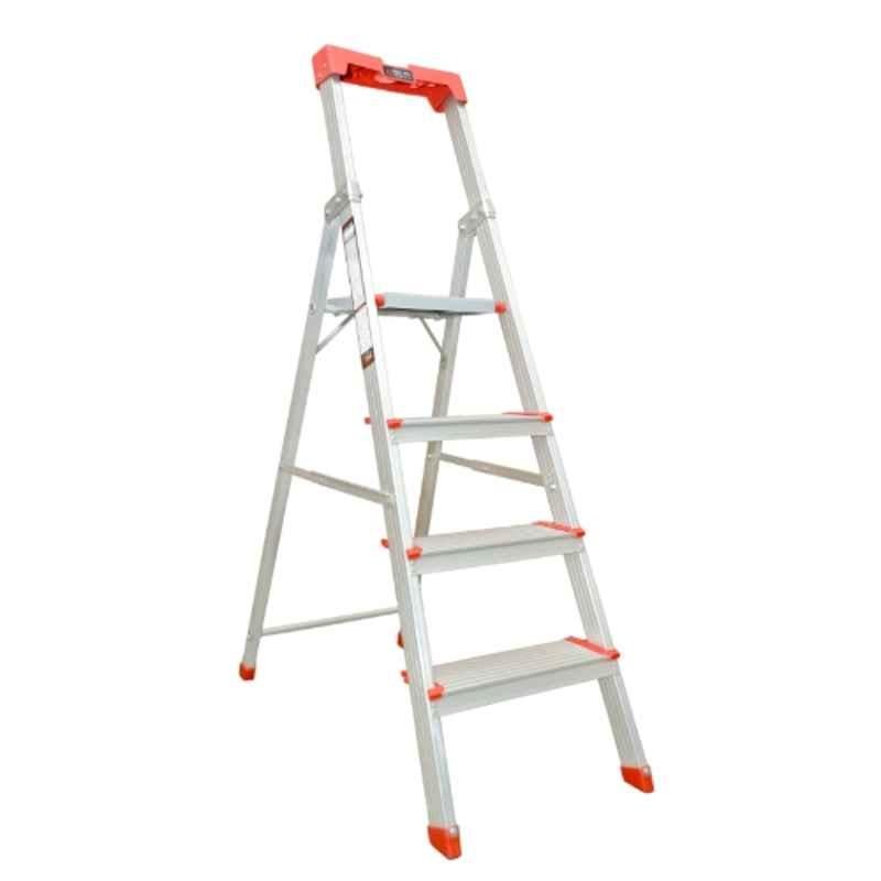 EMAC Pro 4 Step Aluminium Silver Anti Skid Folding Ladder with Tool Tray & 5 inch Wide Step, EMP-4