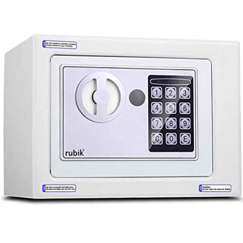 Rubik 23x17x17cm Alloy Steel White Digital Security Safe Box with Electronic Keypad Lock & Physical Key