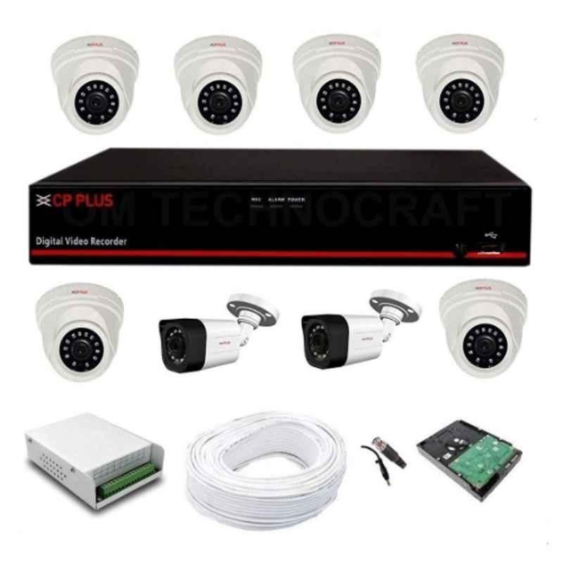 CP Plus 1MP White, Black 6 Pcs Dome, 2 Pcs Bullet Camera, 8 Channel DVR & Hard Disk Kit with All Accessories