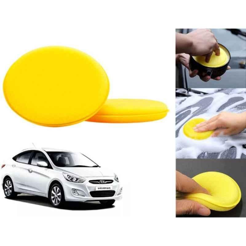 Auto Pearl Polyurethane Beige Washing & Waxing Polish Foam Sponge for Verna Fluidc4S T3 2012 (Pack of 2)