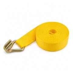 Trion Products 25mmx15ft Polyester Yellow Webbing Strap with J Hook for Ratchet Buckle, Trailer, Bike & Load Securing, TP2026J15H