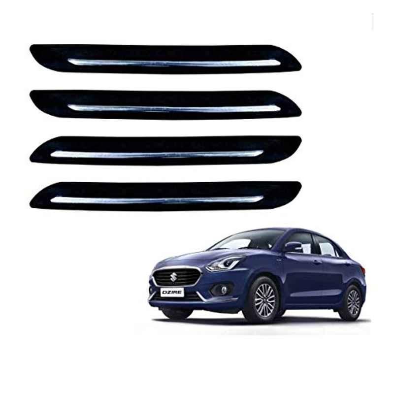 Kozdiko 4 Pcs PVC Black Car Bumper Protector Set with Chrome Strip for Maruti Suzuki Swift Dzire 2017
