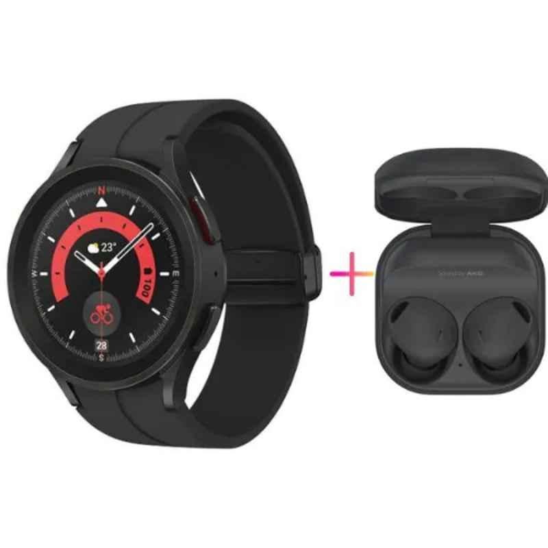 Samsung Galaxy 5 Pro 45mm 1.5GB/16GB Black Titanium Smart Watch with Buds2 Pro Set, SM-R920