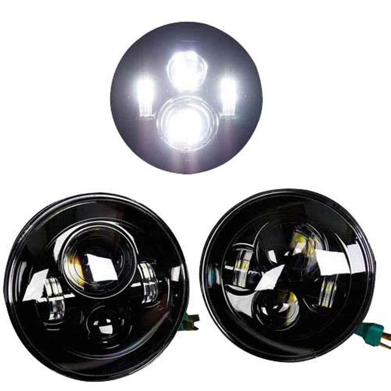 AllExtreme 2 Pcs 75W 7 inch Harley Style Round LED High & Low Multi-Beam DRL Headlight with Chrome Housing Set