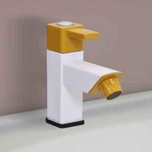 Plantex PTMT EDS-123 Single Lever Yellow & White Pillar Tap for Wash Basin with Water Saving Aerator