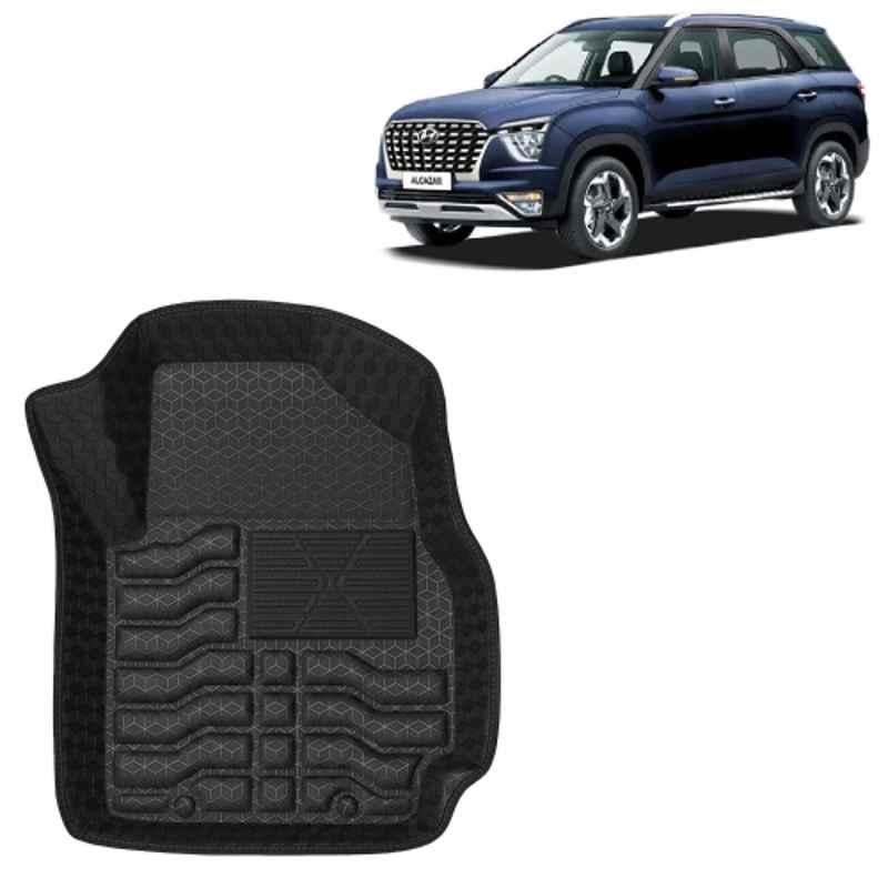 Kingsway 4 Pcs Premium 4.5D 100% Waterproof Tray Shape PVC Black Car Floor Mat Set for Hyundai Alcazar 6 Seater 2021 to 2024 All Model