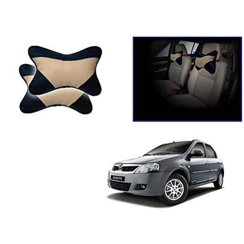 Kozdiko 2 Pcs Memory Foam Beige & Black Car Neck Rest Cushion Pillow Set for Mahindra Verito