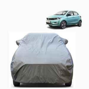 Aarex Auto Polyester Grey 100% Waterproof Car Body Cover with Mirror Pocket, Triple Stitched, Heat Resistant & UV Protection for Tata Tiago