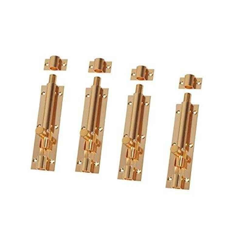 Smart Shophar 12 inch Brass Gold Plain Tower Bolt, SHA10TW-PLAN-GL12-P4 (Pack of 4)