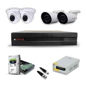 CP Plus 2.4MP 4 Pcs White & Black Outdoor & Indoor Camera, 4 Channel DVR &  Hard Disk Kit with All Accessories, 4CHDVR-2B-2D-09