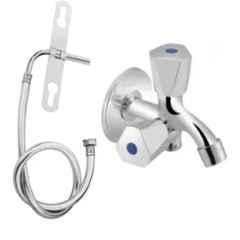 Senkiddpro Stainless Steel Chrome Finish Wall Mounted Two Way Bib Tap Set with Hand Free Jet Spray