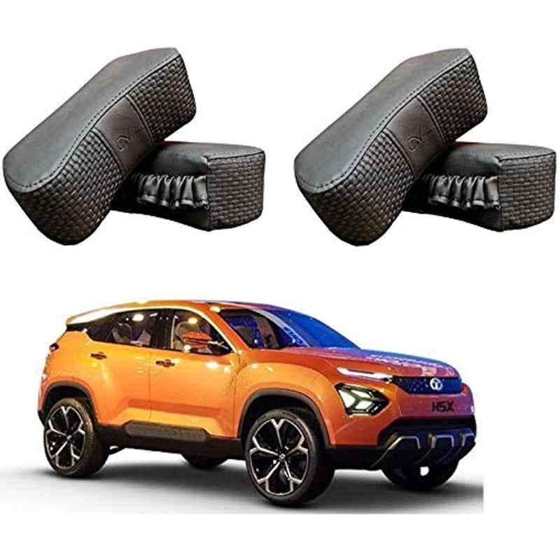 Kozdiko 4 Pcs CV Designer Grey Leatherite Neck Rest Car Cushion Pillow Set for Tata H5X