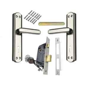 Onjecx 2 Pcs 7 inch 6 Lever Steel Black & Silver Double Action Mortise Door Handle with Brass Lock Set, S05MBS+BML65