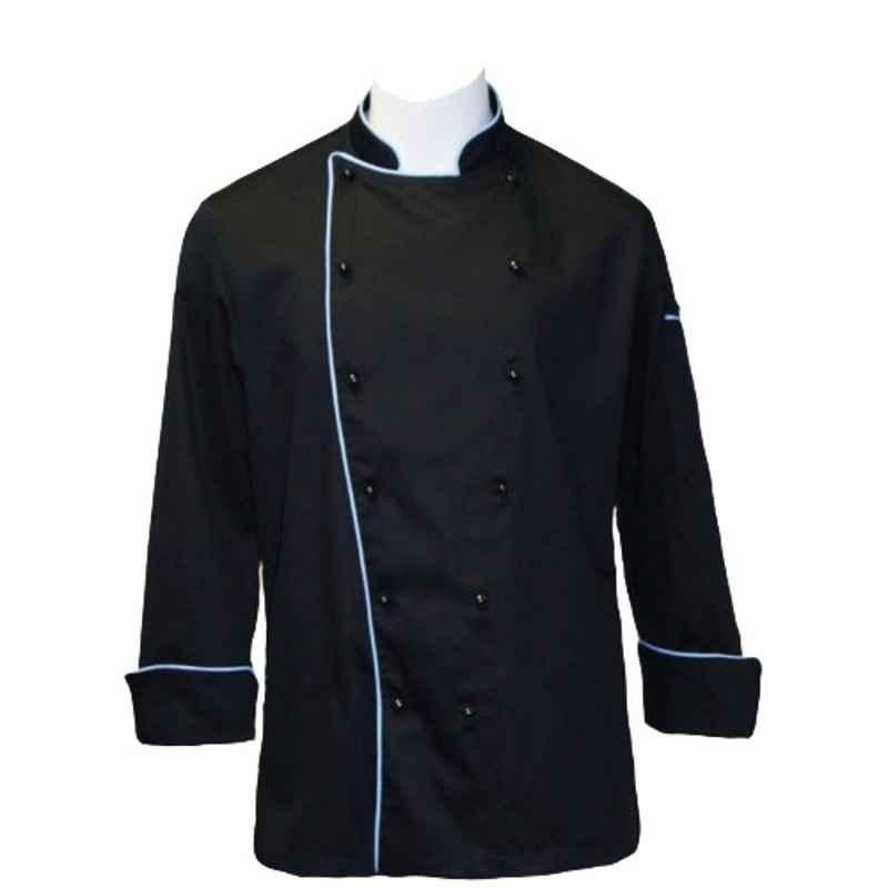 Superb Uniforms Polyester & Cotton Black Full Sleeves Chef Coat with Removable Stud Buttons for Men, SUW/B/CC06, Size: L