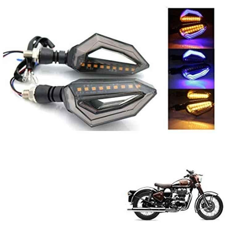 Kozdiko 4 Pcs Bike D Shaped 9 LED Front & Rear Side Turn Signal Indicator Light Set for Royal Enfield Classic Chrome