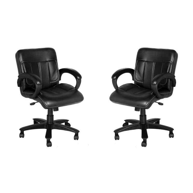 High Living Neptune Leatherette Medium Back Black Office Chair (Pack of 2)