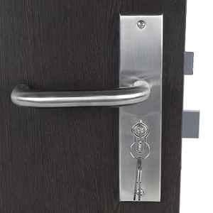 Handle Waala MG1103-CYS-BSK 8 inch 60mm Stainless Steel Silver Cylindrical Plate Both Side Key Mortise Door Lock Set