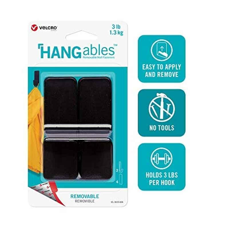 Velcro 2Pcs VEL-30139 3 lb Black Hangables Removable Wall Hook, Size: Medium