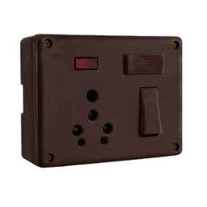 Gold Coast 6/16A Polycarbonate Brown Single Switch Socket Combined Box with Indicator, 2144-BR