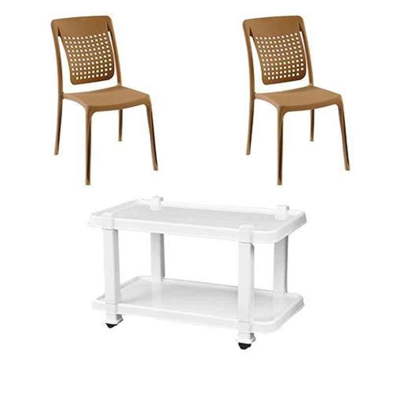 Italica 2 Pcs Polypropylene Sand Spine Care Chair & White Table with Wheels Set, 2109-2/9509