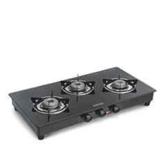 Padmini 3 Burner Stainless Steel Black Manual Ignition Glass Top Gas Stove, 3BR CS-3 GT Prima