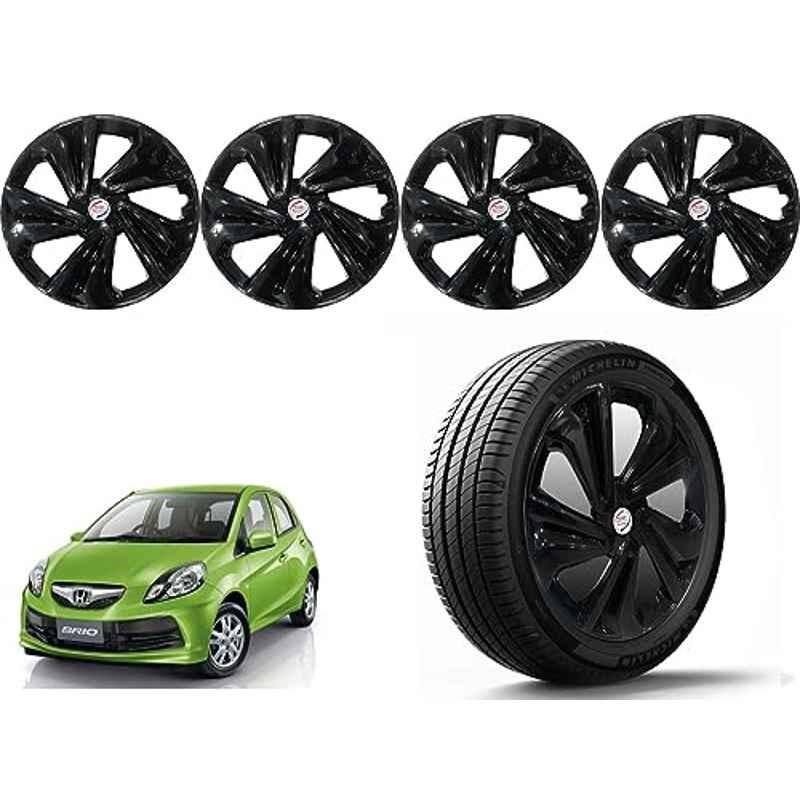 Auto Pearl 4 Pcs 14 inch Polypropylene Black Press Type Car Wheel Cover Set with Retention Ring for Honda Brio, 14WC_Tiago_Black_Brio