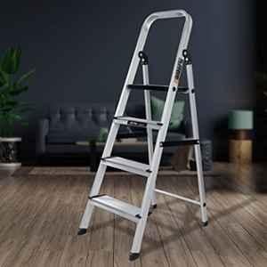 Plantex 150kg 4 Steps Aluminium Black & Silver Foldable Ladder for Home Use