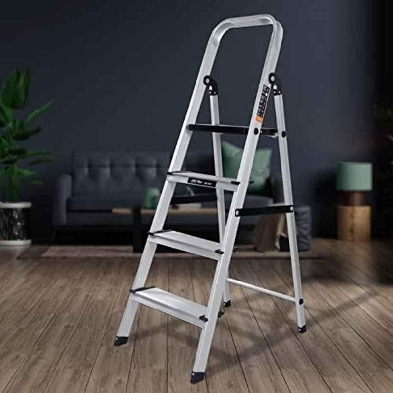 Plantex 150kg 4 Steps Aluminium Black & Silver Foldable Ladder for Home Use