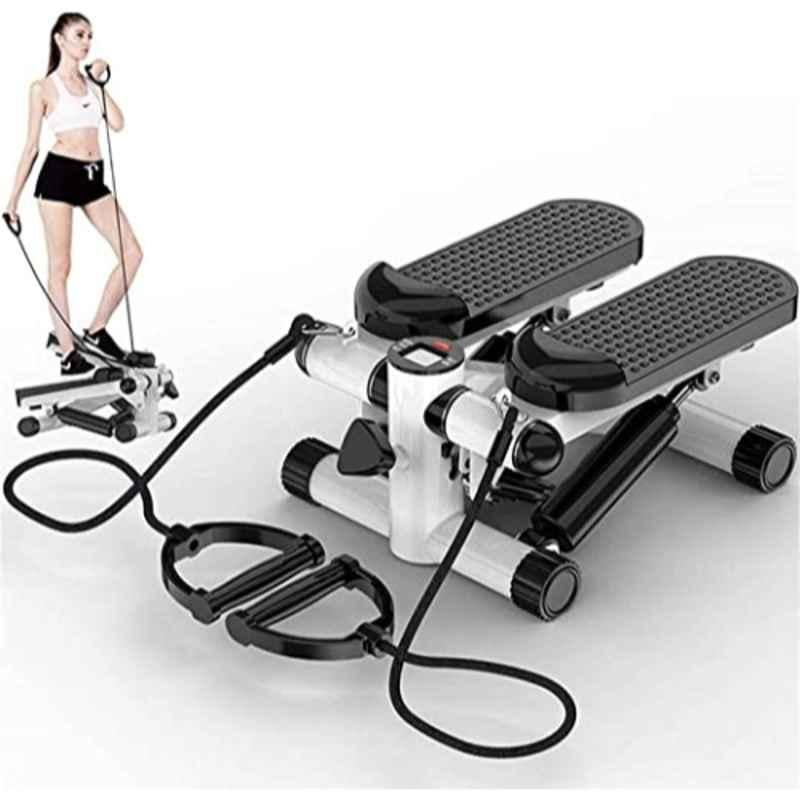 Dolphy 100kg Steel Black & White Twist Stepper Machine with Resistance Bands, LCD Monitor & Height Adjustable Stepper Exerciser, DGC9