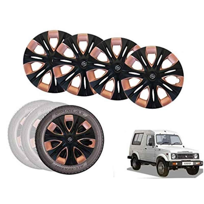 Auto Pearl 4 Pcs 15 inch Black & Copper ABS Press Type Hubcap Wheel Cover Set with Retention Ring for Maruti Suzuki GypsyKing
