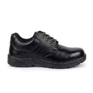 Jakwins Trend Grain Leather PVC Single Density Steel Toe Black Safety Shoes, Size: 10