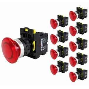 Yokins 22mm 220VAC Red Illuminated Mushroom Push Button Switch with LED Indicator, EB2M-A-01R-MD (Pack of 10)