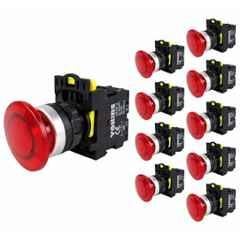 Yokins 22mm 220VAC Red Illuminated Mushroom Push Button Switch with LED Indicator, EB2M-A-01R-MD (Pack of 10)