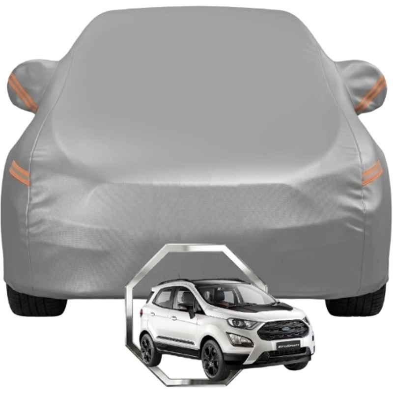 Allextreme Polyester Grey with Highlighter Car Cover with Mirror Pocket & Triple Stitched Bottom Elastic for Ford EcoSport All Model & Years, PV-GR-01