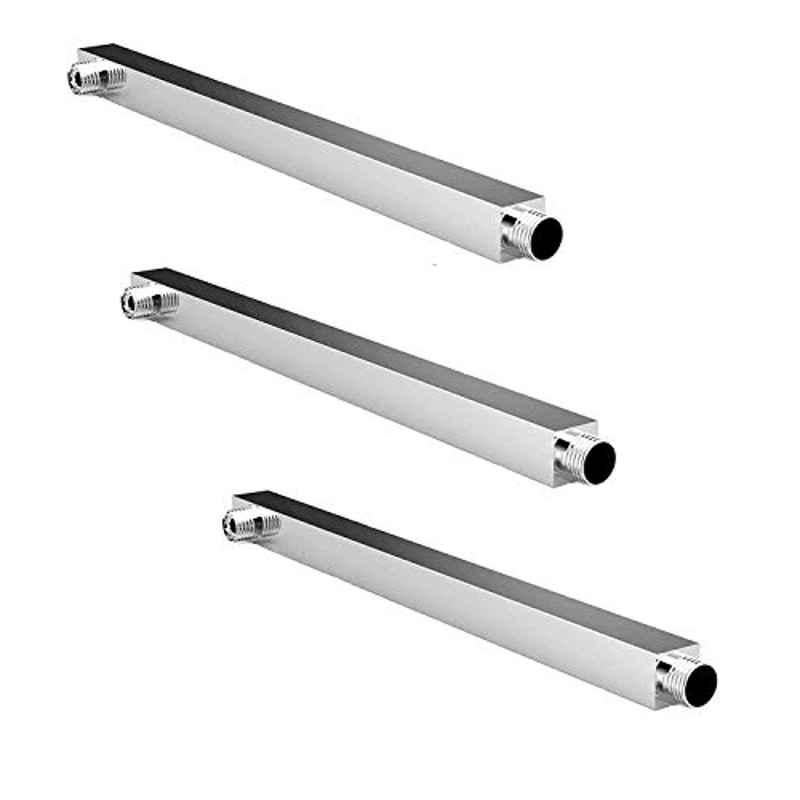 Torofy 18 inch Stainless Steel Chrome Finish Silver Bathroom Overhead Square Shower Arm with Wall Flange (Pack of 3)