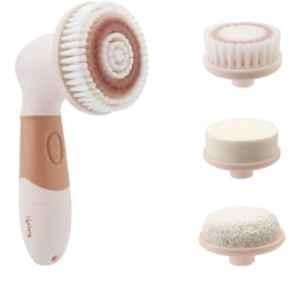 Lifelong Electric Portable Brown Face Cleanser and Massager Brush with 4 Brush Heads for Deep Cleansing, Scrubbing, Exfoliating, Removing Blackhead and Massaging, LLM126