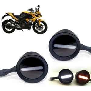 Auto Pearl 2 Pcs 12V Black Bike Front LED Indicator Light Set for Bajaj Pulsar 400 SS, F075