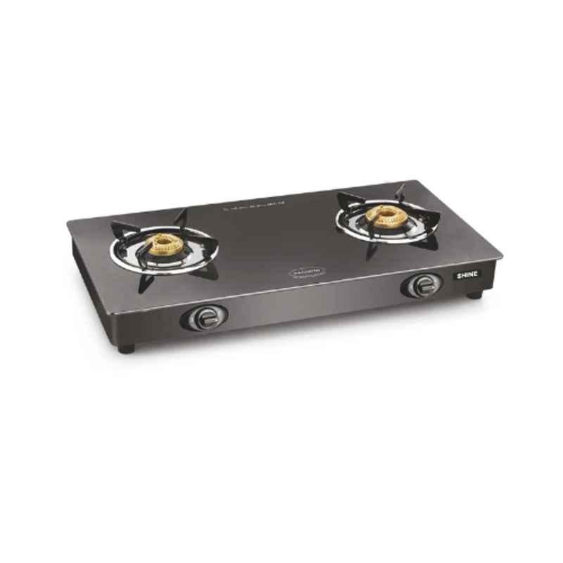 Padmini 2 Burner Stainless Steel Black Manual Ignition Glass Top Gas Stove, 2BR CS-2 GT Shine